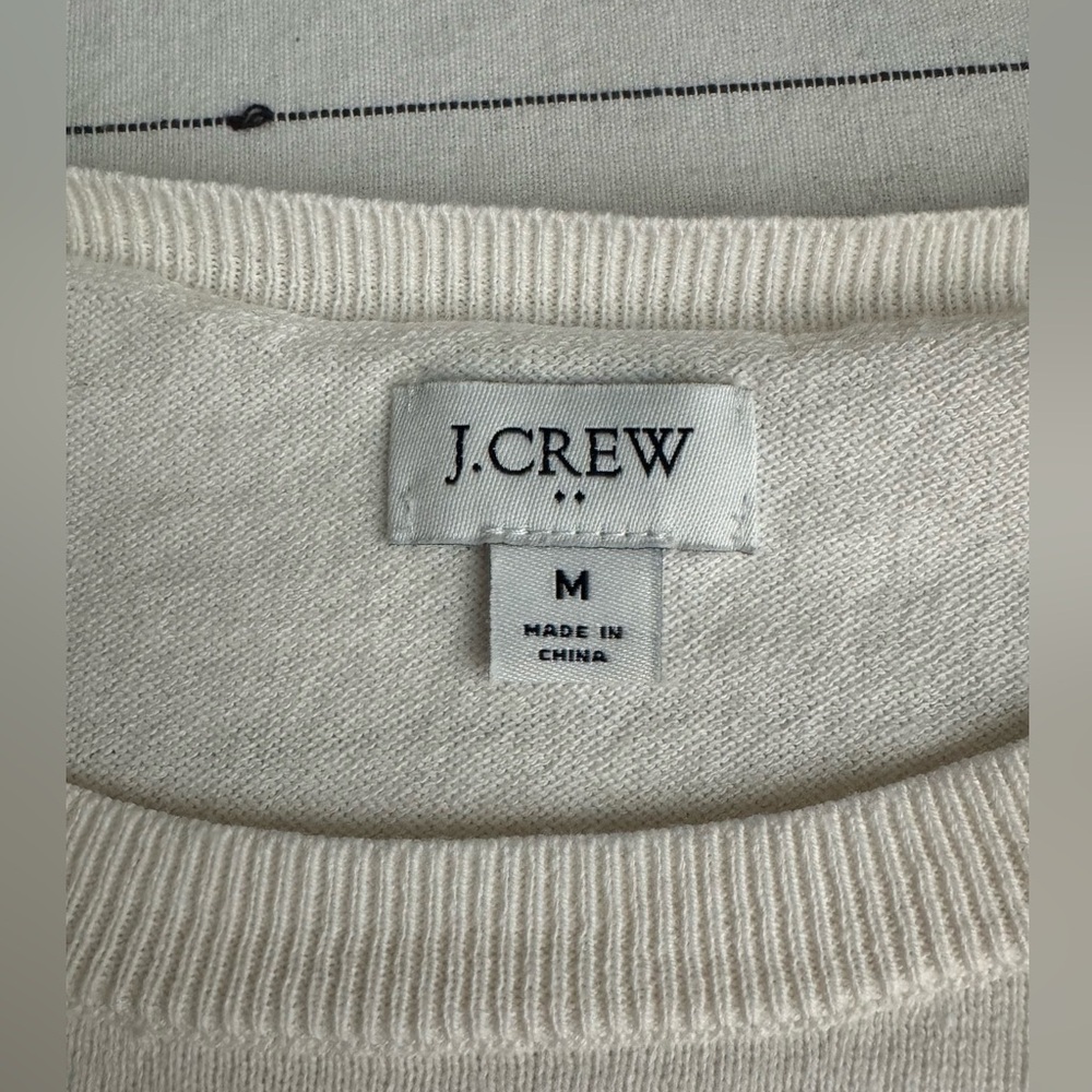 J.CREW IVORY RUFFLE RHINESTONE SWEATER TOP SZ M - Picture 5 of 8